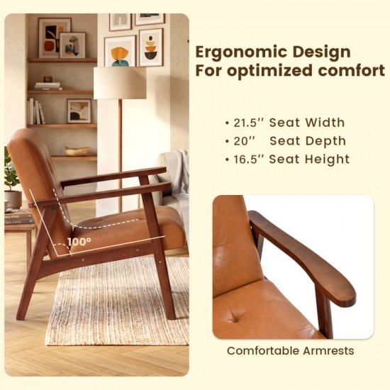 Honhorrs Tufted Accent Armchair, Rubberwood Frame and Spring-Supported Cushion for Reading Corners