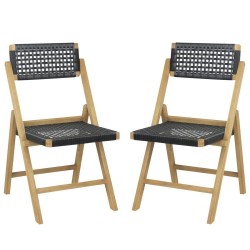 XVX Pair of Folding Teak Dining Chairs, Woven Rope Seats and Backrests with Triangular Supports