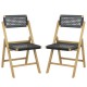 Owlyin Pair of Folding Teak Dining Chairs, Woven Rope Seats and Backrests with Triangular Supports