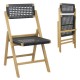 Owlyin Pair of Folding Teak Dining Chairs, Woven Rope Seats and Backrests with Triangular Supports