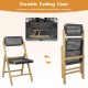 Owlyin Pair of Folding Teak Dining Chairs, Woven Rope Seats and Backrests with Triangular Supports