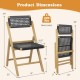 Owlyin Pair of Folding Teak Dining Chairs, Woven Rope Seats and Backrests with Triangular Supports