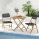 Owlyin Pair of Folding Teak Dining Chairs, Woven Rope Seats and Backrests with Triangular Supports