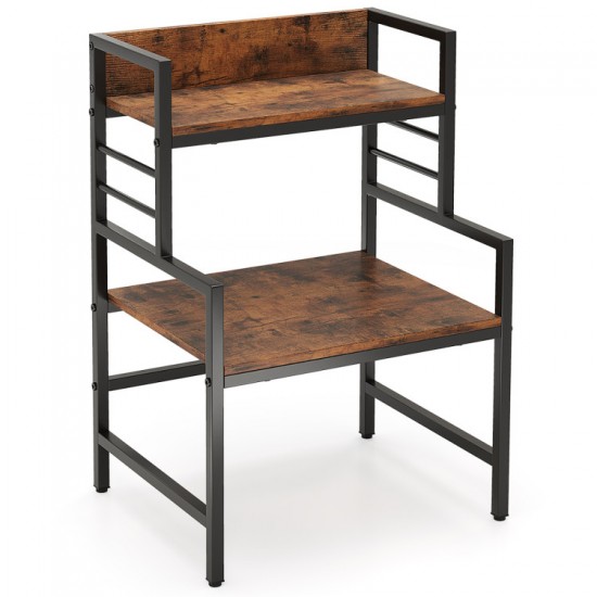 Honhorrs Two-Shelf Microwave Stand with Open Lower Appliance Bay, Guardrails and Adjustable Feet
