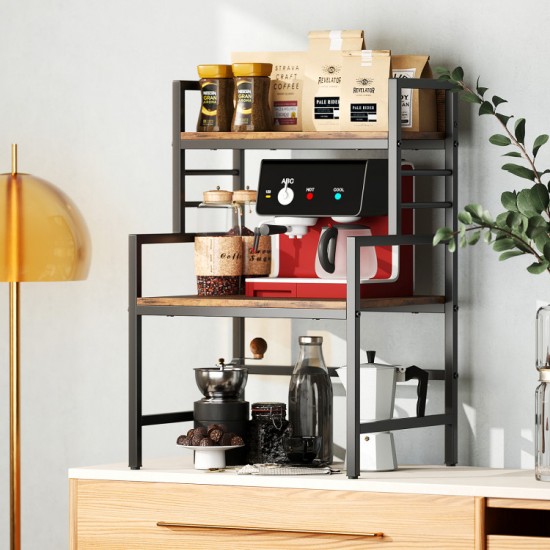 Honhorrs Two-Shelf Microwave Stand with Open Lower Appliance Bay, Guardrails and Adjustable Feet