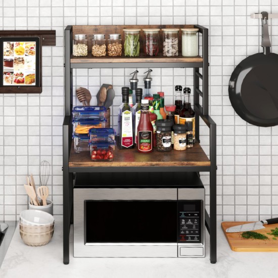Honhorrs Two-Shelf Microwave Stand with Open Lower Appliance Bay, Guardrails and Adjustable Feet