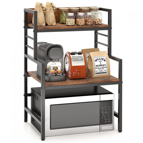 Honhorrs Two-Shelf Microwave Stand with Open Lower Appliance Bay, Guardrails and Adjustable Feet