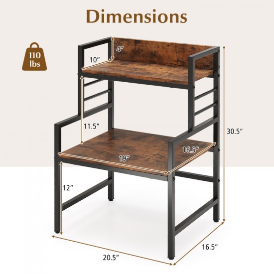 Honhorrs Two-Shelf Microwave Stand with Open Lower Appliance Bay, Guardrails and Adjustable Feet