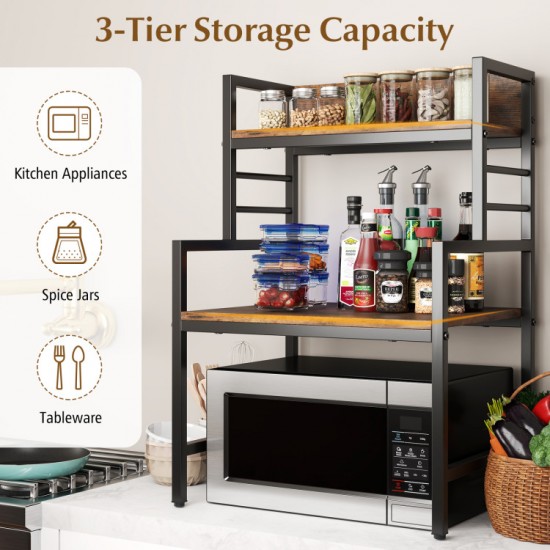 Honhorrs Two-Shelf Microwave Stand with Open Lower Appliance Bay, Guardrails and Adjustable Feet