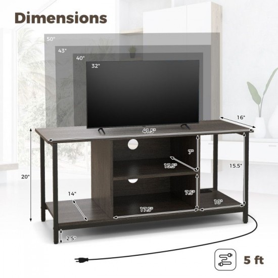 Honhorrs Three-Tier Media Stand for TVs up to 50 Inches, Power Access and Adjustable Center Shelf