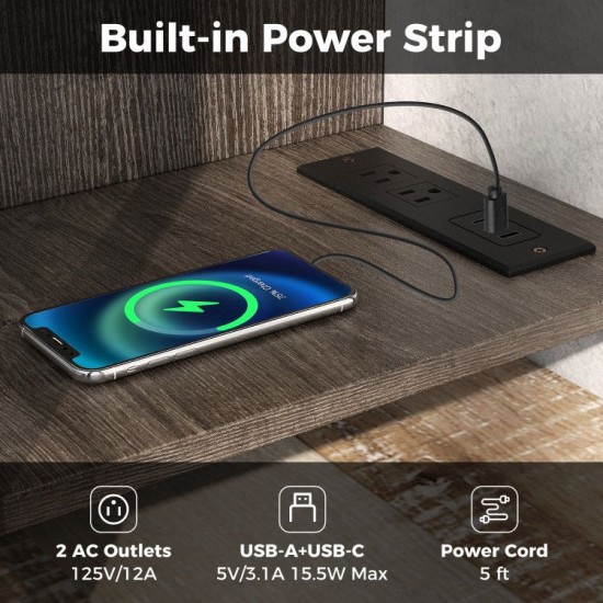 Honhorrs Three-Tier Media Stand for TVs up to 50 Inches, Power Access and Adjustable Center Shelf