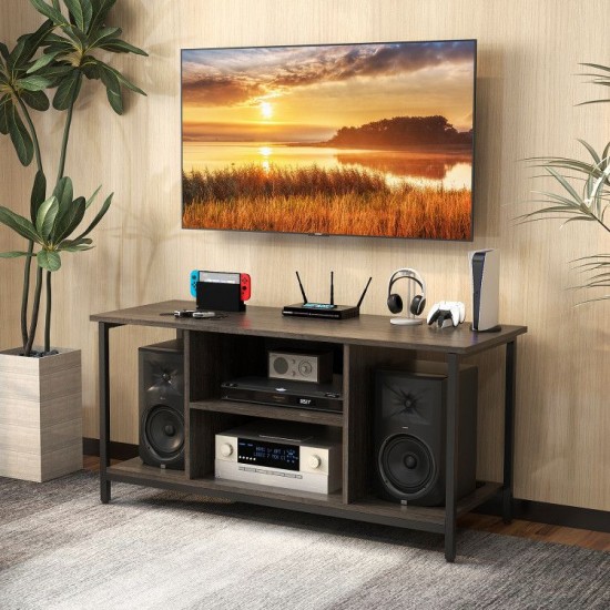 Honhorrs Three-Tier Media Stand for TVs up to 50 Inches, Power Access and Adjustable Center Shelf
