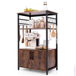 Honhorrs 3-Tier Kitchen Baker's Rack with 2 Open Shelves, Storage Cabinet and 10 S-Shaped Hooks