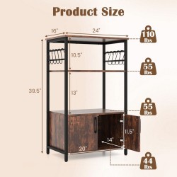 Honhorrs 3-Tier Kitchen Baker's Rack with 2 Open Shelves, Storage Cabinet and 10 S-Shaped Hooks