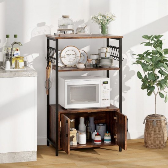 Honhorrs 3-Tier Kitchen Baker's Rack with 2 Open Shelves, Storage Cabinet and 10 S-Shaped Hooks