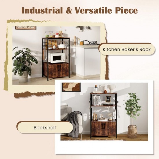 Honhorrs 3-Tier Kitchen Baker's Rack with 2 Open Shelves, Storage Cabinet and 10 S-Shaped Hooks