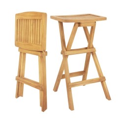 Honhorrs Pair of Folding Teak Patio Bar Stools, Saddle Seats with Footrests and Preassembled Frames