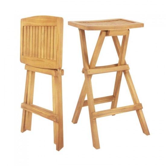 Honhorrs Pair of Folding Teak Patio Bar Stools, Saddle Seats with Footrests and Preassembled Frames