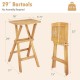 Honhorrs Pair of Folding Teak Patio Bar Stools, Saddle Seats with Footrests and Preassembled Frames