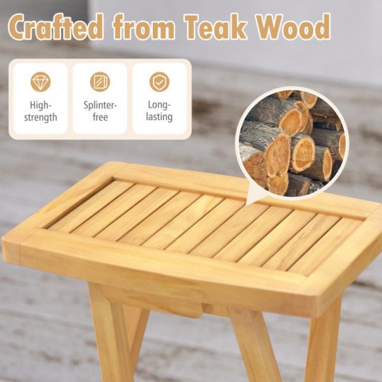 Honhorrs Pair of Folding Teak Patio Bar Stools, Saddle Seats with Footrests and Preassembled Frames