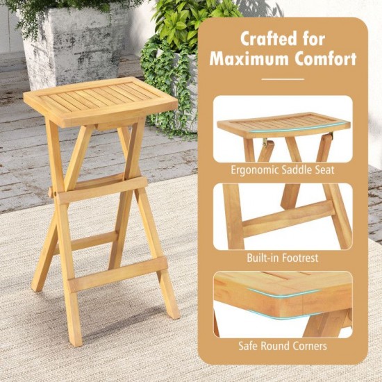 Honhorrs Pair of Folding Teak Patio Bar Stools, Saddle Seats with Footrests and Preassembled Frames