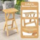 Honhorrs Pair of Folding Teak Patio Bar Stools, Saddle Seats with Footrests and Preassembled Frames