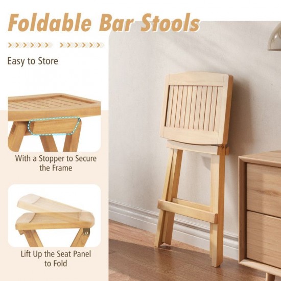 Honhorrs Pair of Folding Teak Patio Bar Stools, Saddle Seats with Footrests and Preassembled Frames