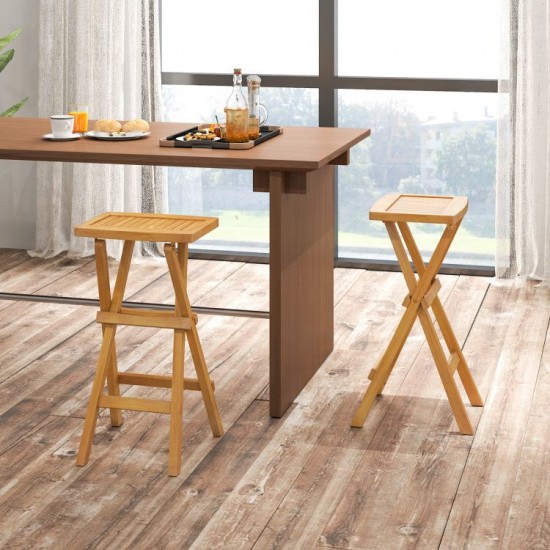 Honhorrs Pair of Folding Teak Patio Bar Stools, Saddle Seats with Footrests and Preassembled Frames
