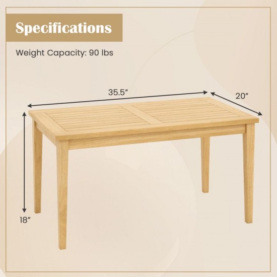 Honhorrs 35.5-by-20-Inch Teak Patio Coffee Table, Natural Wood Frame and Slatted Rectangular Top