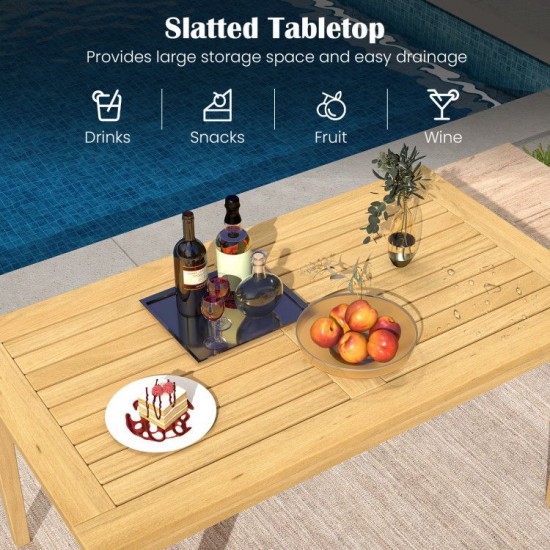 Honhorrs 35.5-by-20-Inch Teak Patio Coffee Table, Natural Wood Frame and Slatted Rectangular Top