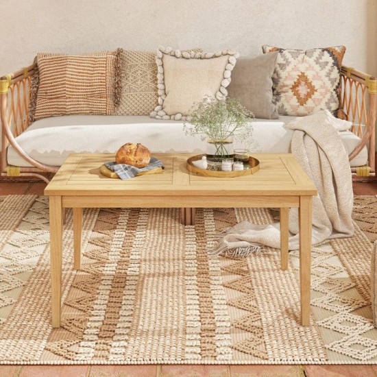 Honhorrs 35.5-by-20-Inch Teak Patio Coffee Table, Natural Wood Frame and Slatted Rectangular Top