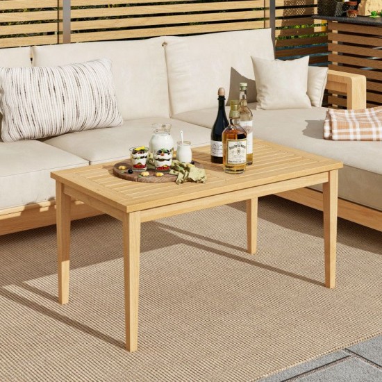 Honhorrs 35.5-by-20-Inch Teak Patio Coffee Table, Natural Wood Frame and Slatted Rectangular Top