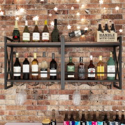XVX Wall-Mounted Wine Organizer, Two Shelves and Stemware Rails with Reinforced Metal X-Bracing
