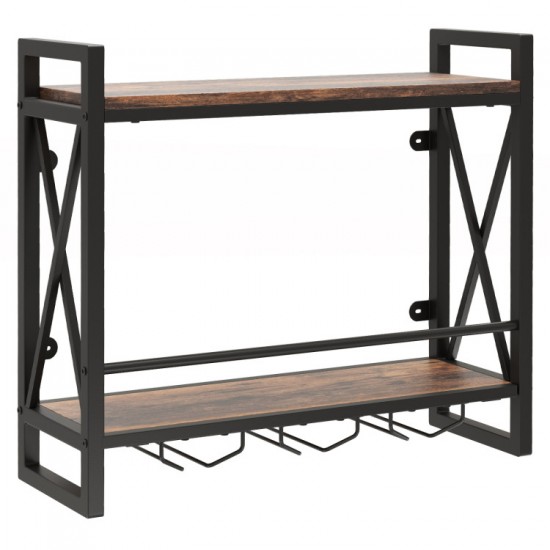 Honhorrs Wall-Mounted Wine Organizer, Two Shelves and Stemware Rails with Reinforced Metal X-Bracing