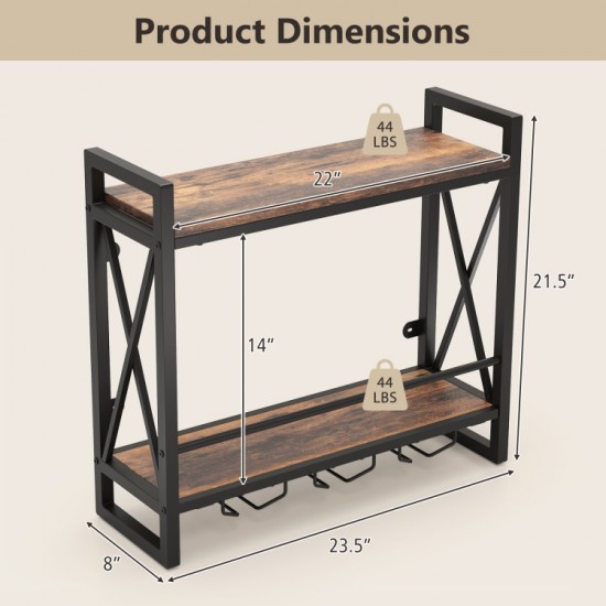 Honhorrs Wall-Mounted Wine Organizer, Two Shelves and Stemware Rails with Reinforced Metal X-Bracing