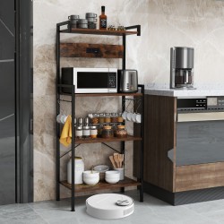 XVX Four-Tier Powered Baker's Rack, Eight S-Hooks with AC Outlets, USB-C Port and Shelf Rails