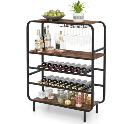 XVX Sixteen-Bottle Wine Rack, Three Shelves and Three-Row Stemware Storage on Adjustable Feet