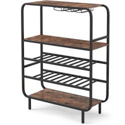 XVX Sixteen-Bottle Wine Rack, Three Shelves and Three-Row Stemware Storage on Adjustable Feet