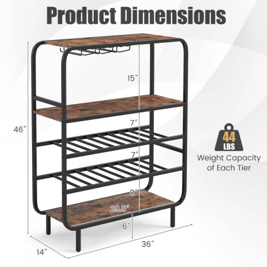 Honhorrs Sixteen-Bottle Wine Rack, Three Shelves and Three-Row Stemware Storage on Adjustable Feet
