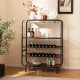 Honhorrs Sixteen-Bottle Wine Rack, Three Shelves and Three-Row Stemware Storage on Adjustable Feet