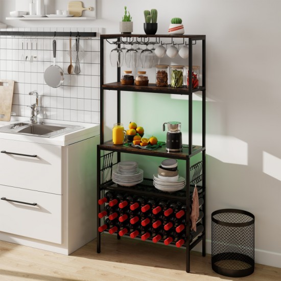 Honhorrs Lighted Wine Organizer, Twenty-Four Bottle Positions with Power Outlet and Eight Side Hooks