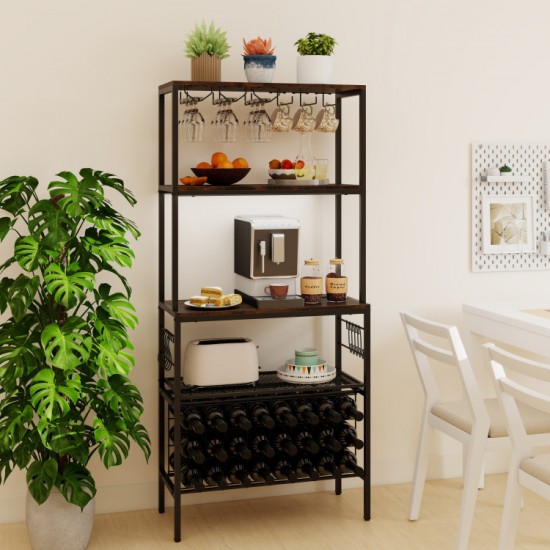 Honhorrs Lighted Wine Organizer, Twenty-Four Bottle Positions with Power Outlet and Eight Side Hooks