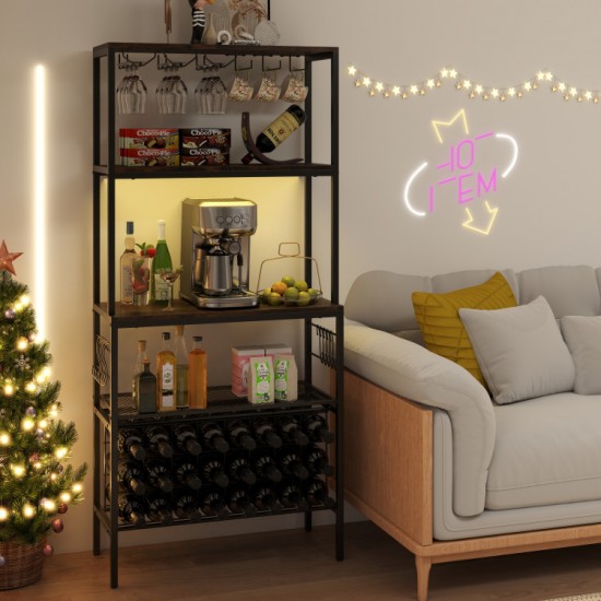 Honhorrs Lighted Wine Organizer, Twenty-Four Bottle Positions with Power Outlet and Eight Side Hooks