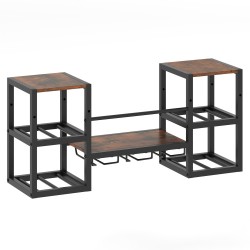 XVX Wall-Mounted Wine Bar Shelf, Eight Bottle Positions with Three Glass Rails and Open Storage