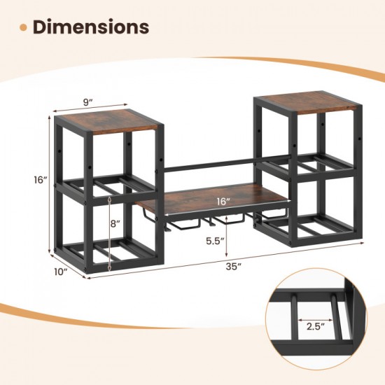 Honhorrs Wall-Mounted Wine Bar Shelf, Eight Bottle Positions with Three Glass Rails and Open Storage