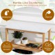 Owlyin Acacia Potting Bench, Three Storage Levels with Marble-Look Resin Top and Adjustable Feet