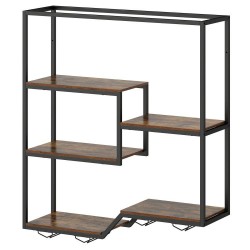 XVX Six-Level Wall Wine Shelf, Staggered Bottle Display with Four Glass Racks and Metal Frame