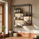 Honhorrs Six-Level Wall Wine Shelf, Staggered Bottle Display with Four Glass Racks and Metal Frame