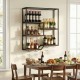 Honhorrs Six-Level Wall Wine Shelf, Staggered Bottle Display with Four Glass Racks and Metal Frame