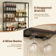 Honhorrs Six-Level Wall Wine Shelf, Staggered Bottle Display with Four Glass Racks and Metal Frame